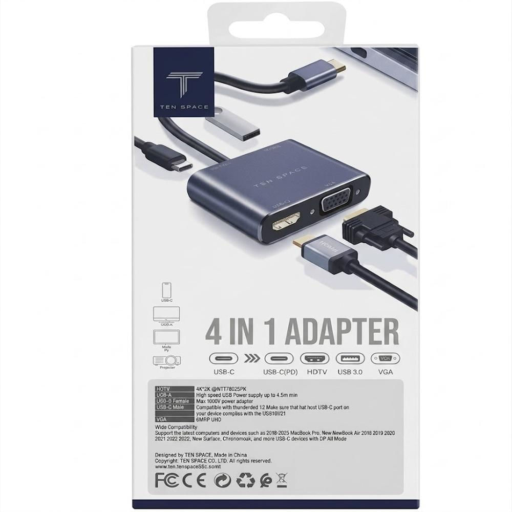Adaptador Multipuerto 4 En 1 Ten Space De Alta Velocidad img #1