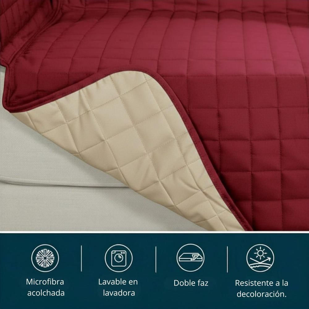 Protector De Sofa Unicolor Acolchado Doble Faz 3 Puestos Vino T Came img #3
