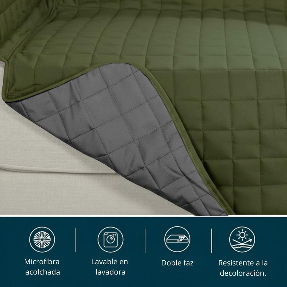 Protector De Sofa Unicolor Acolchado Doble Faz 1 Puesto Verde Gris img #3