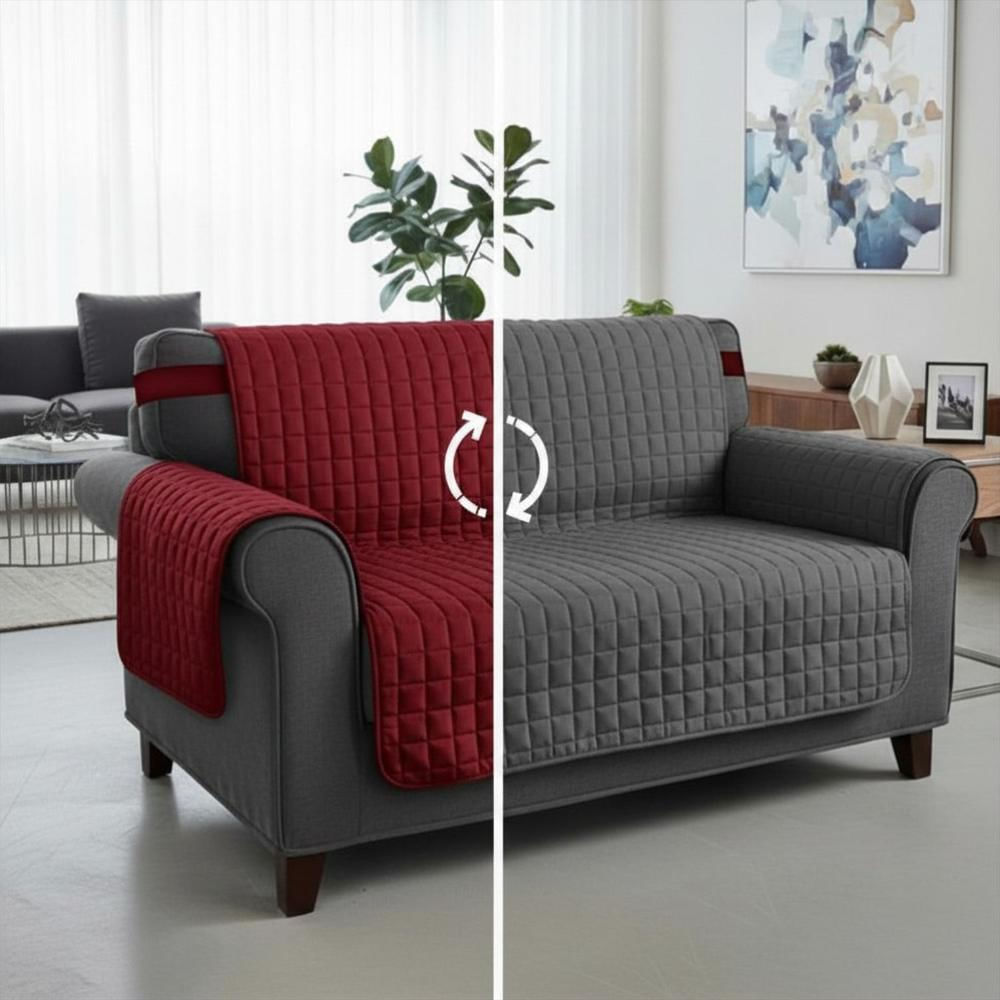 Protector De Sofa Unicolor Acolchado Doble Faz 2 Puestos Vino T Gris img #1