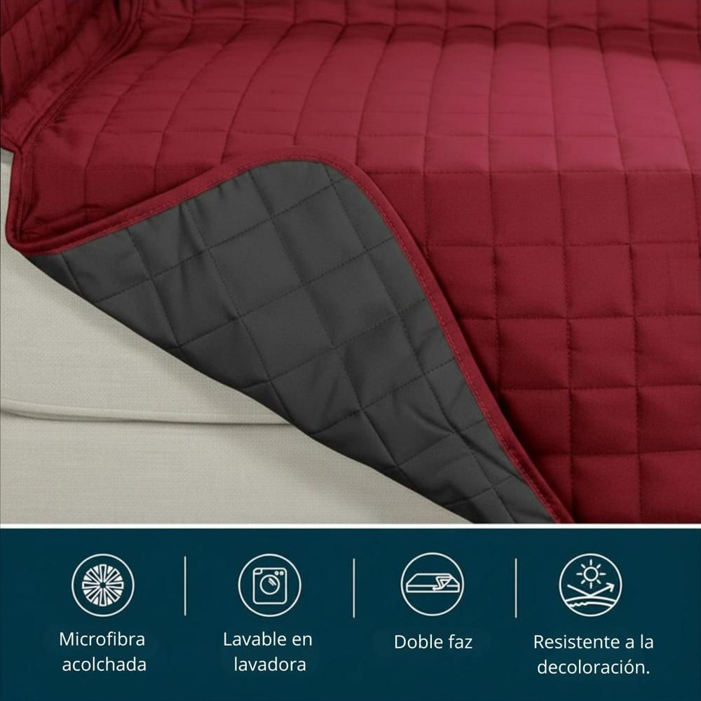 Protector De Sofa Unicolor Acolchado Doble Faz 2 Puestos Vino T Gris img #3
