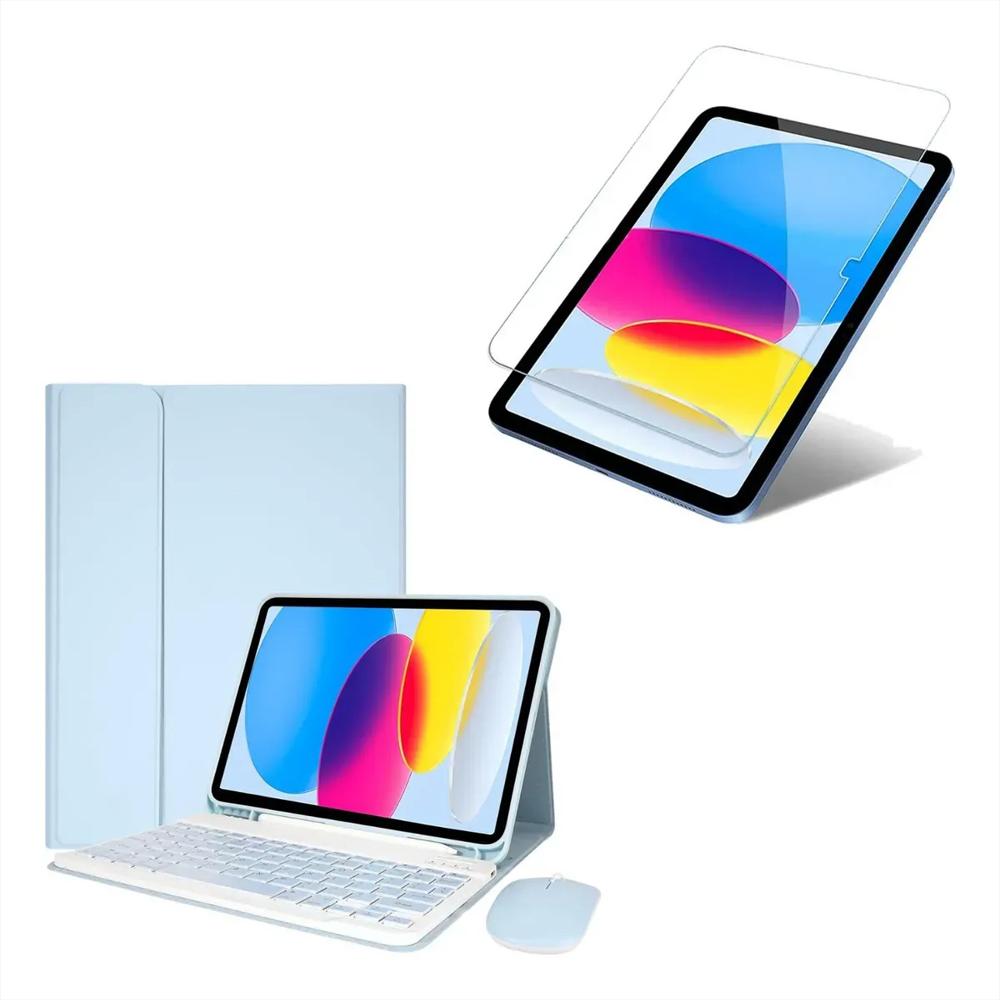 Estuche Teclado Para Ipad Air 4 / Air 5 10.9 Azul+Mouse+Vidrio img #1