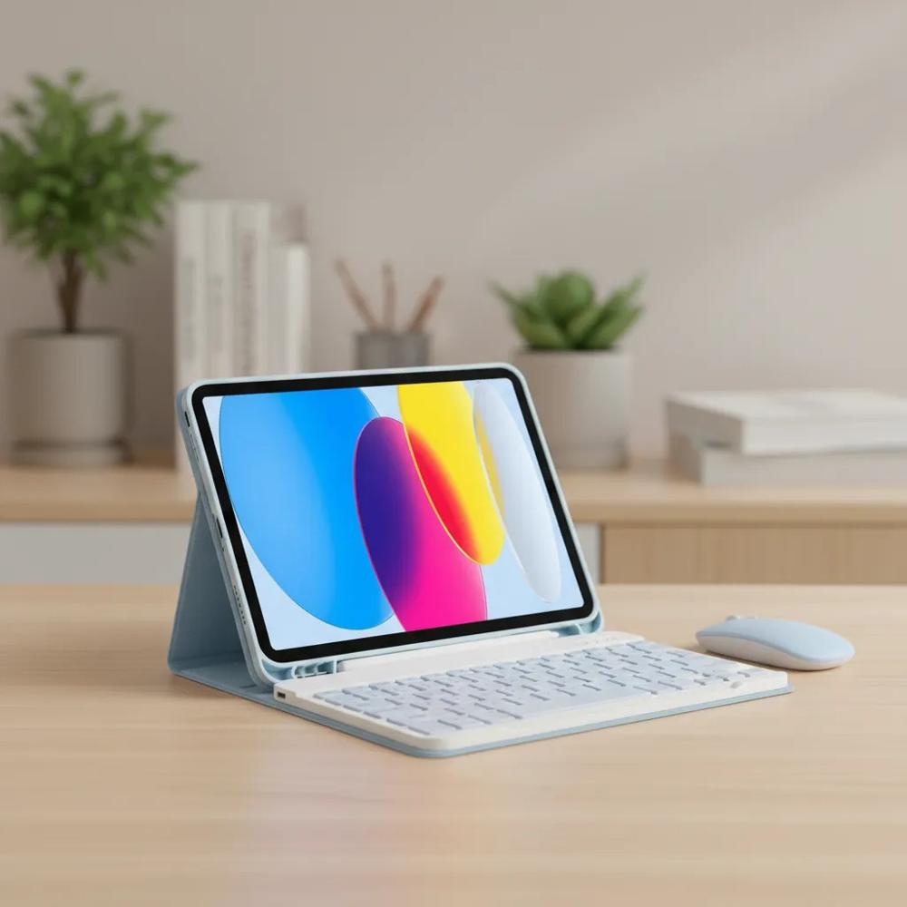 Estuche Teclado Para Ipad Air 4 / Air 5 10.9 Azul+Mouse+Vidrio img #3