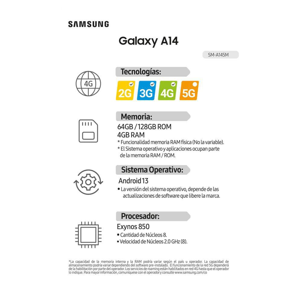 Celular SAMSUNG Galaxy A14 128 GB 4 GB RAM Plata img #8