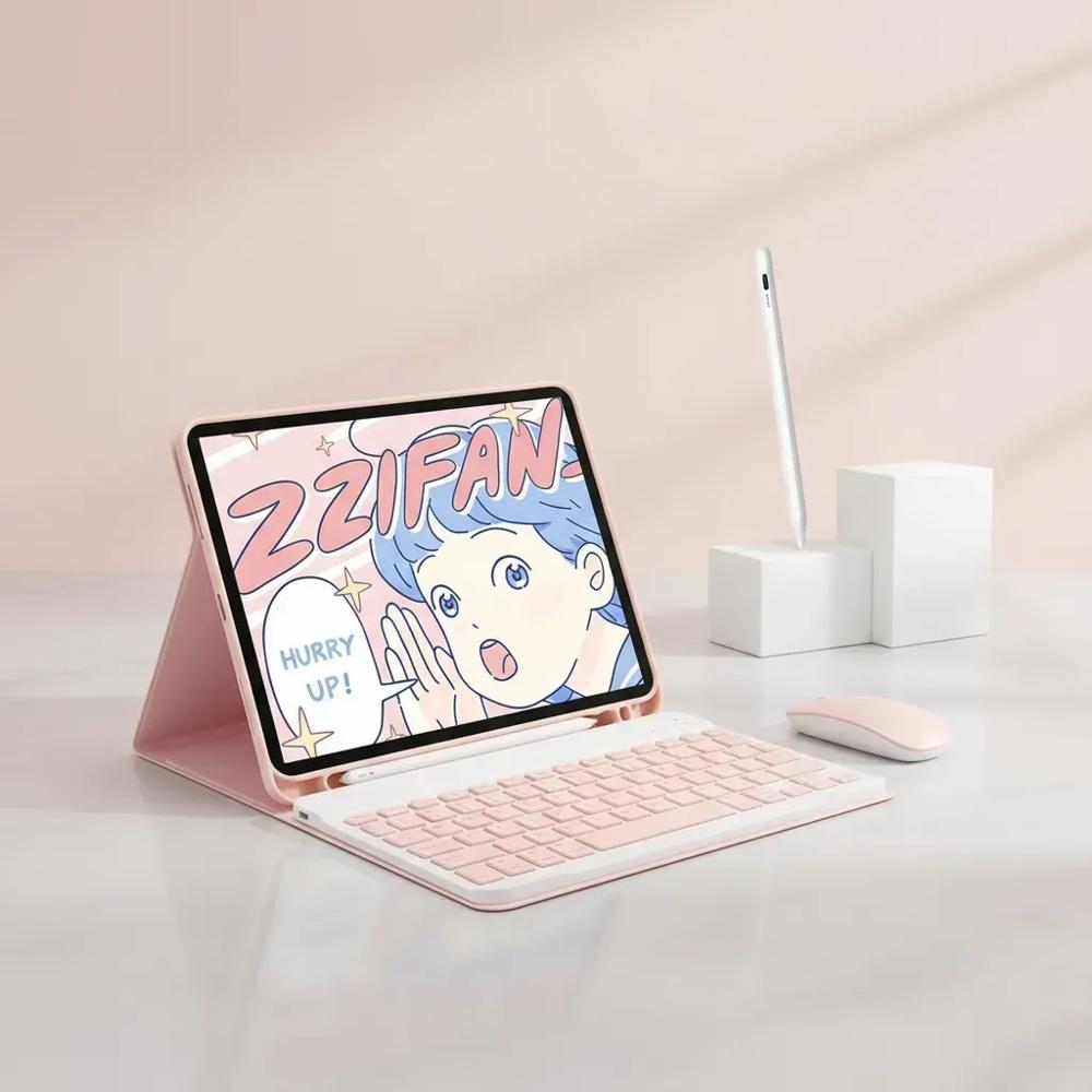 Estuche Teclado Para Tablet Lenovo Idea Tab 11 Rosa+Mouse+Lapiz img #4