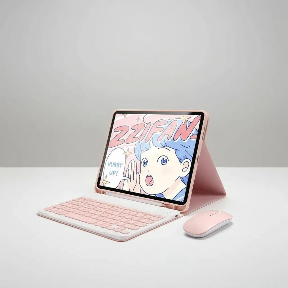 Estuche Teclado Para Tablet Xiaomi Redmi Pad Se 11 Rosa+Mouse+Vidrio img #2