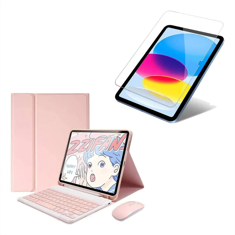 Estuche Teclado Para Tablet Lenovo Tab K11 Rosa+Mouse+Vidrio img #1