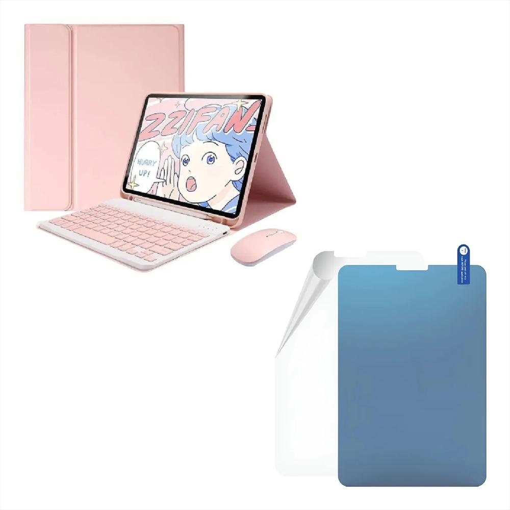 Estuche Teclado Para Ipad A16 2025 Rosa +Mouse+Paperlike img #1