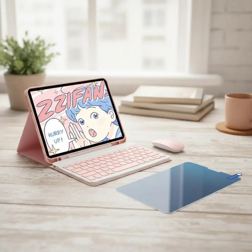 Estuche Teclado Para Ipad A16 2025 Rosa +Mouse+Paperlike img #4