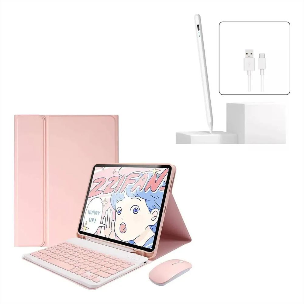 Estuche Teclado Para Ipad Pro 11 M4 2024 Rosa+Mouse+Lapiz img #1