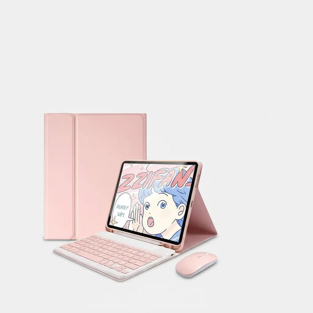 Estuche Teclado Para Tablet Lenovo Idea Tab 11 Rosa+Mouse+Vidrio img #4