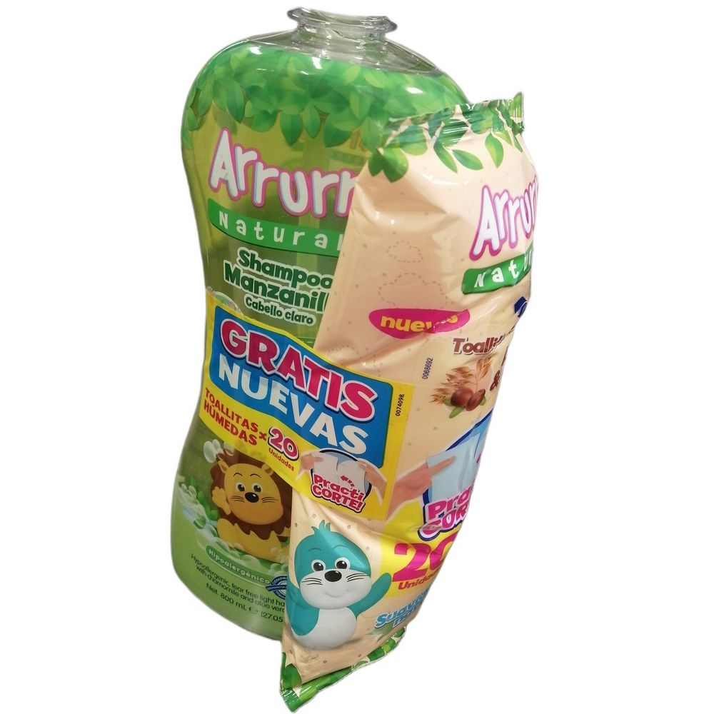 Shampoo ARRURRU manzanilla + toallitas húmedas (820  ml)
