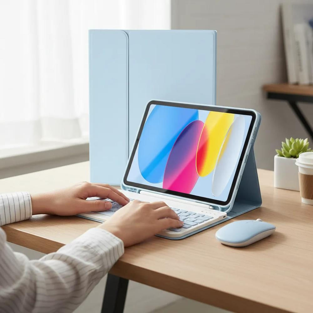 Estuche Teclado Para Tablet Samsung A9 Plus X210 X215 Azul+Mouse+Paperlike img #3