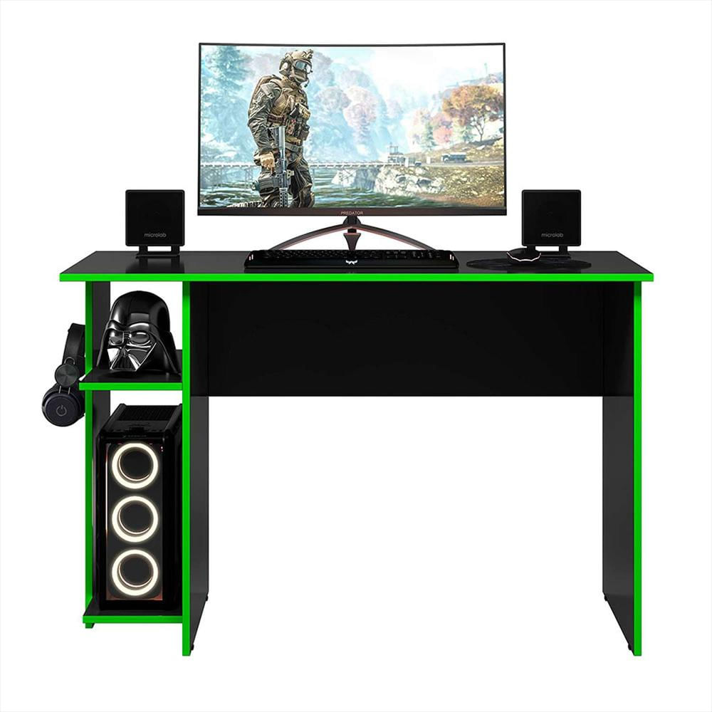 Escritorio Gamer Lyon Negro Verde 114 Cm Con Compartimiento img #1
