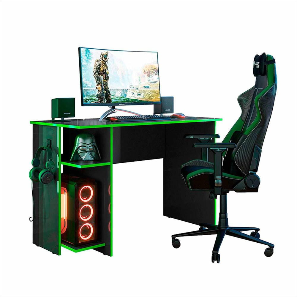 Escritorio Gamer Lyon Negro Verde 114 Cm Con Compartimiento img #2