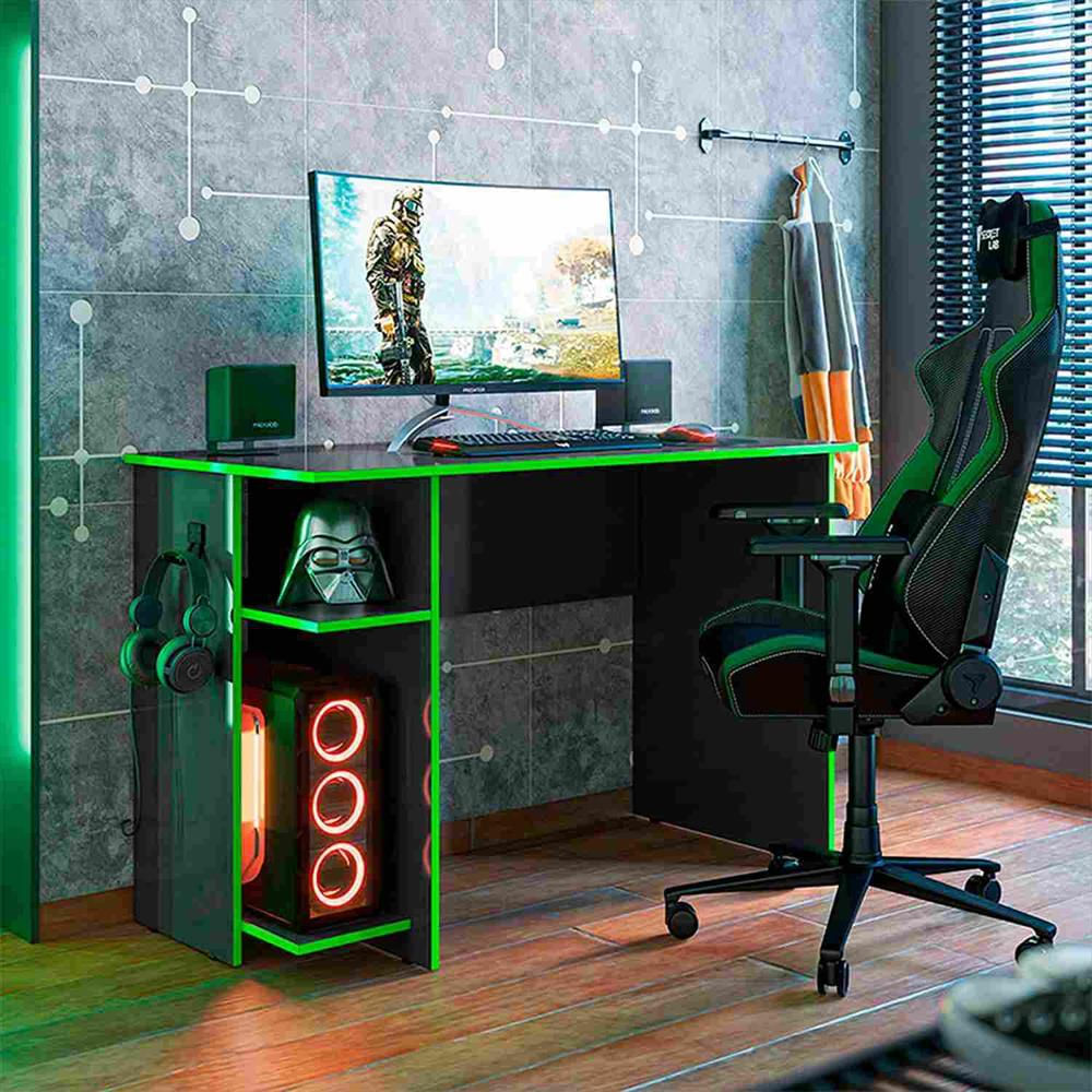 Escritorio Gamer Lyon Negro Verde 114 Cm Con Compartimiento img #3