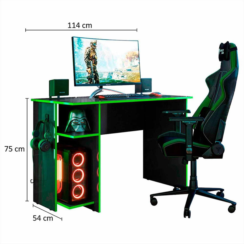 Escritorio Gamer Lyon Negro Verde 114 Cm Con Compartimiento img #4