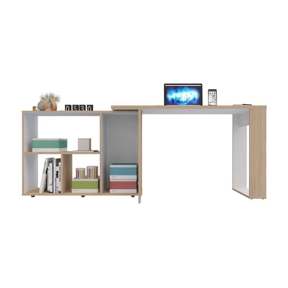 Escritorio En L Quadratta Rovere 126 Cm Transformable Con Entrepaños img #3