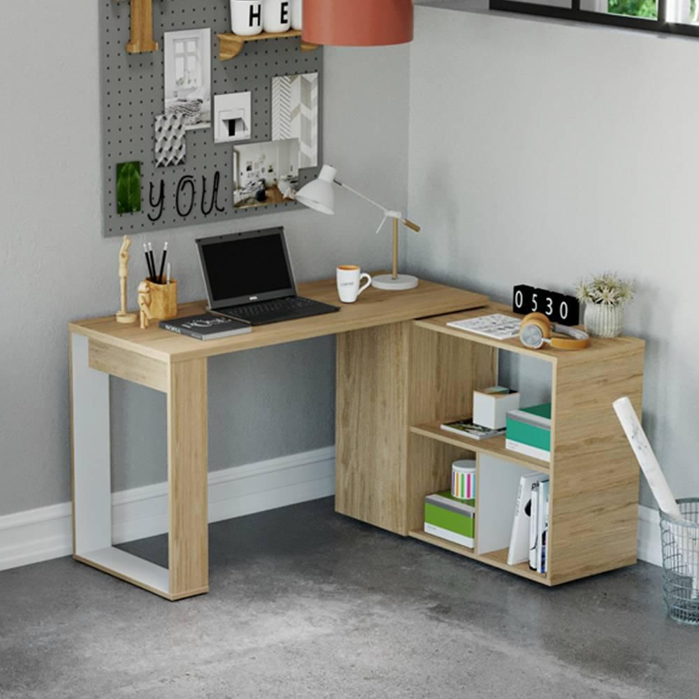 Escritorio En L Quadratta Rovere 126 Cm Transformable Con Entrepaños img #4