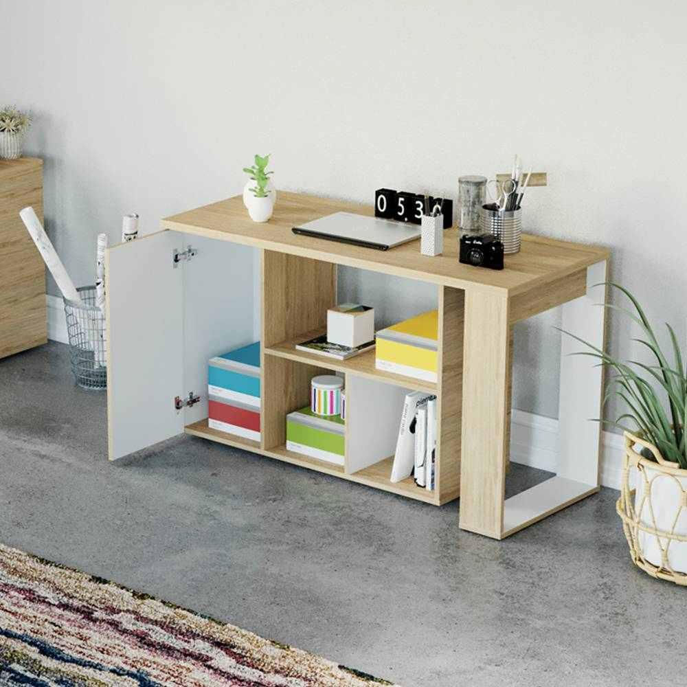 Escritorio En L Quadratta Rovere 126 Cm Transformable Con Entrepaños img #5