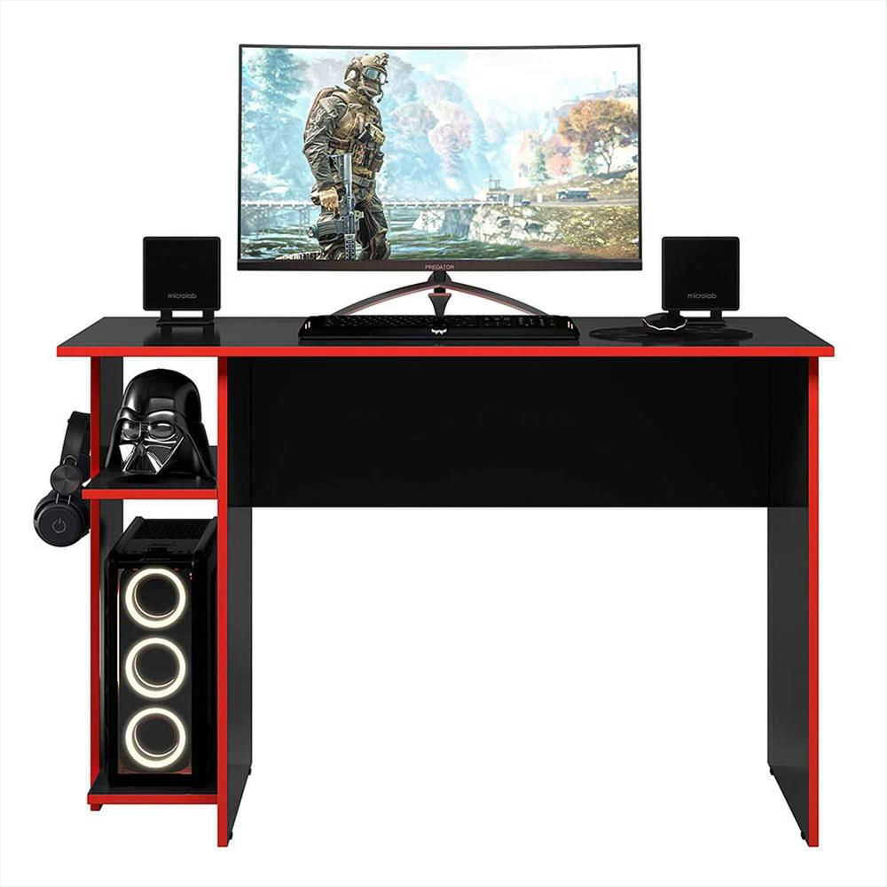 Escritorio Gamer Montpellier Negro Rojo 114 Cm Con Compartimiento img #1