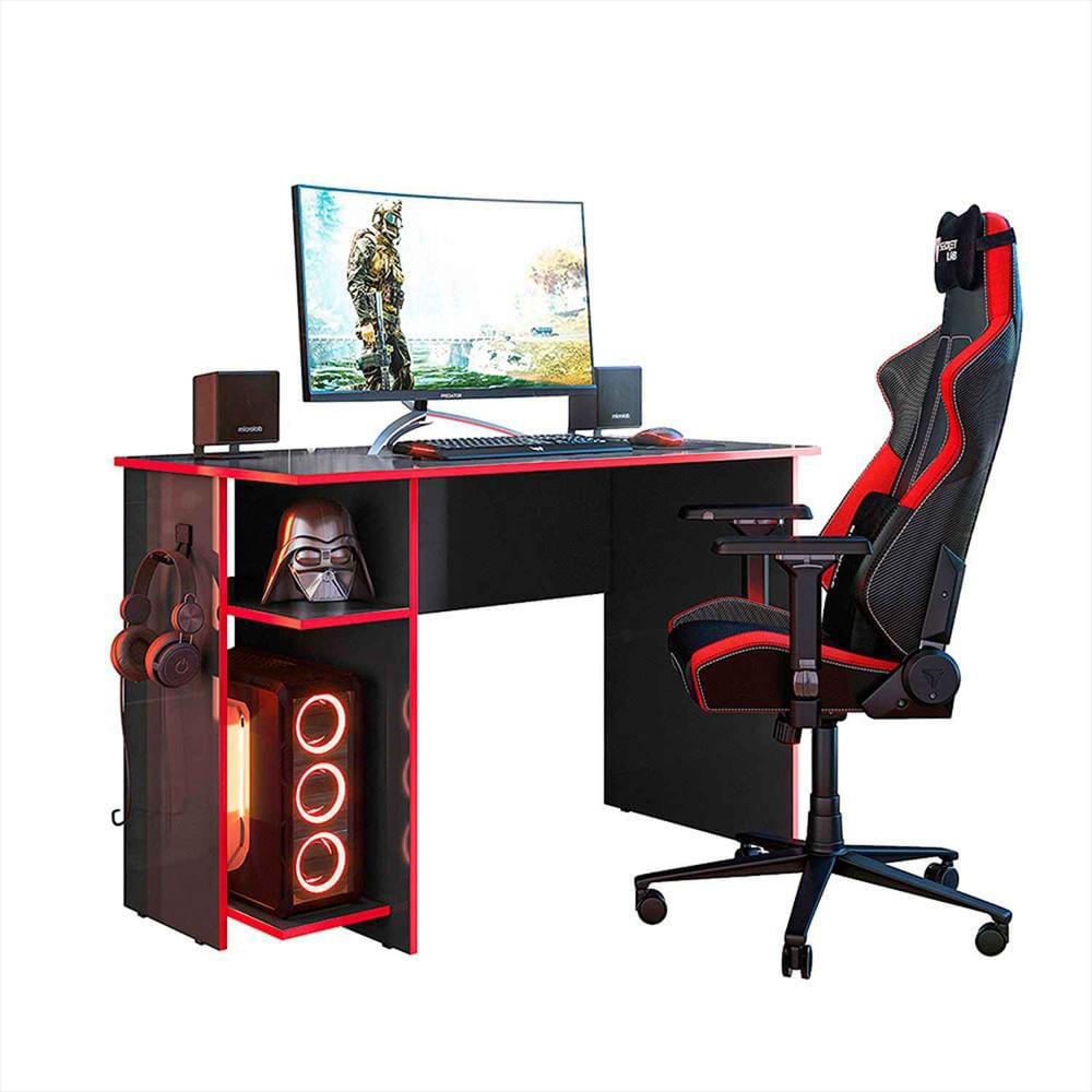 Escritorio Gamer Montpellier Negro Rojo 114 Cm Con Compartimiento img #2