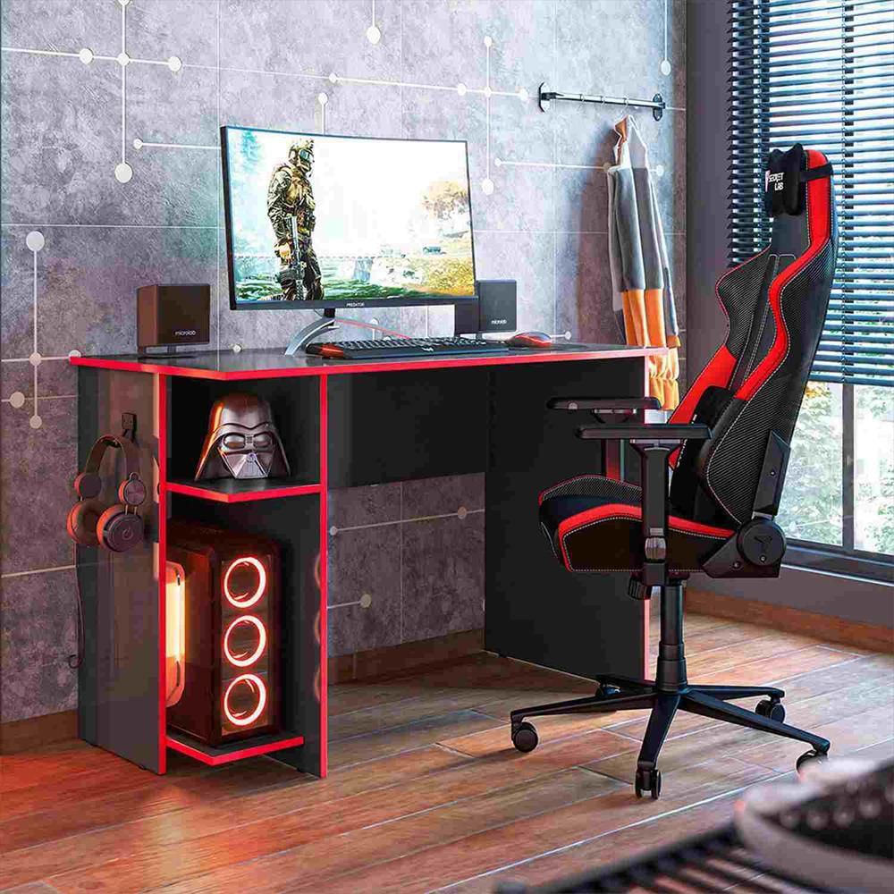 Escritorio Gamer Montpellier Negro Rojo 114 Cm Con Compartimiento img #3
