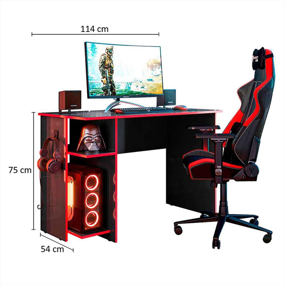 Escritorio Gamer Montpellier Negro Rojo 114 Cm Con Compartimiento img #4