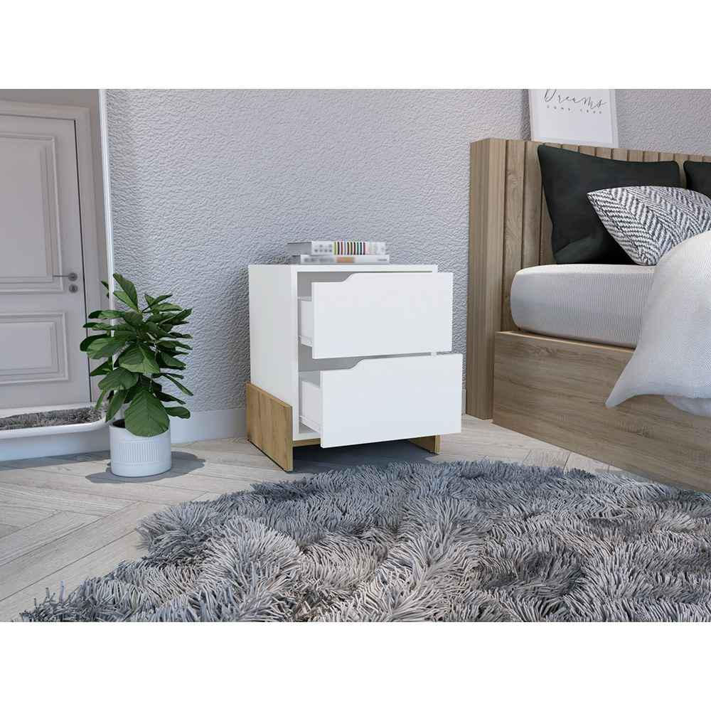 Mesa De Noche Moderno Blanco Macadamia 43 Cm Con Cajones img #5