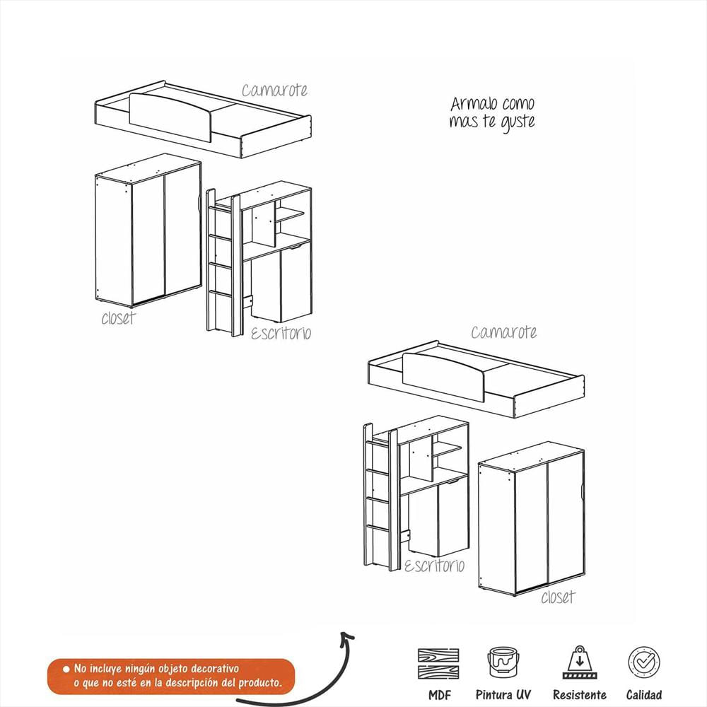 Camarote Multifuncional Con Closet Repisa Y Escritorio Extensible Duna img #4