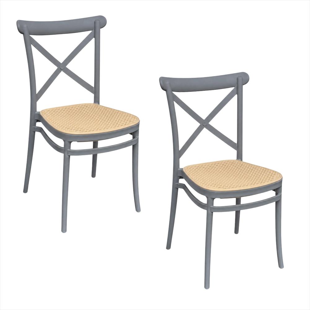 Set X2 Sillas Crossback Alis Color Gris Tipo Mimbre img #1