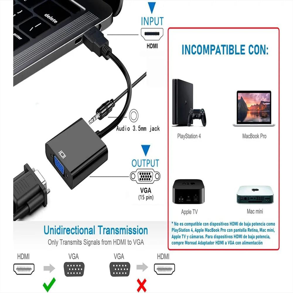 Adaptador Convertidor Vga A Hdmi 1080P Cable img #3