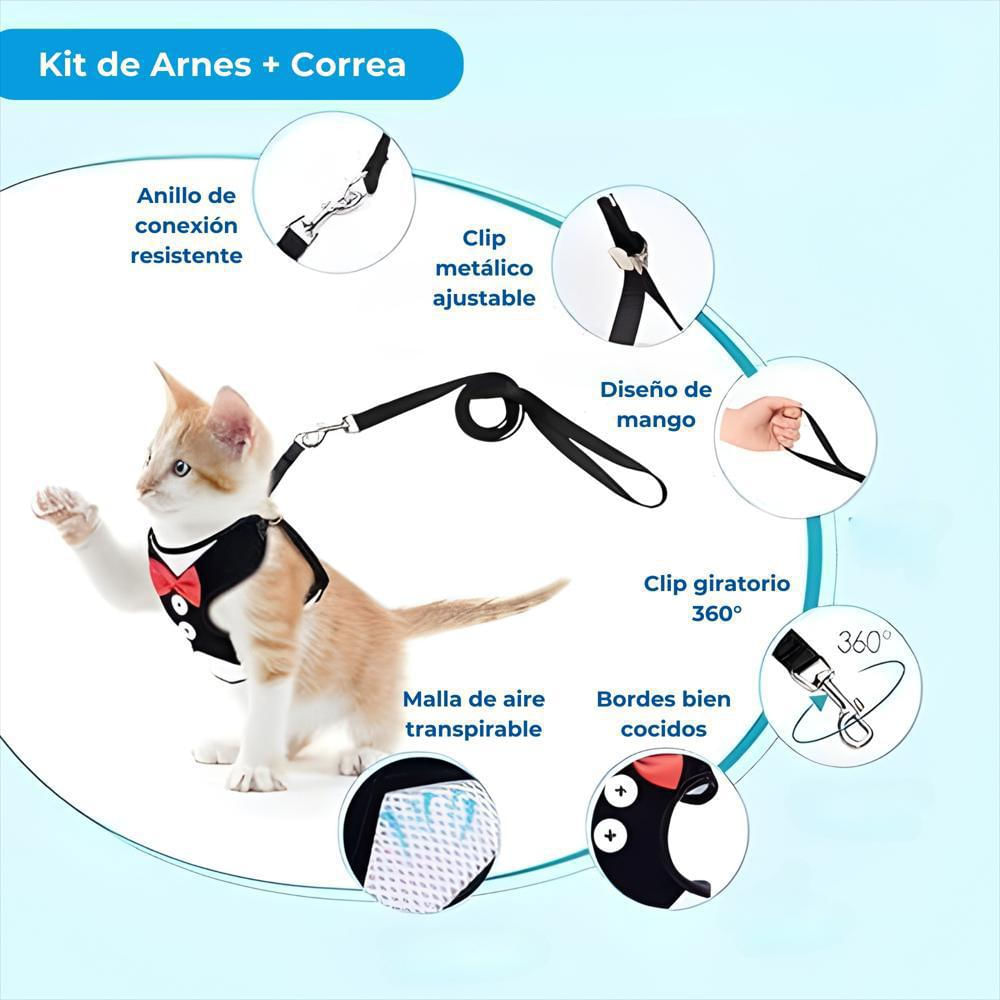 Arnés Ajustable Para Perro Y Gato Con Correa Talla S Pequeña img #4