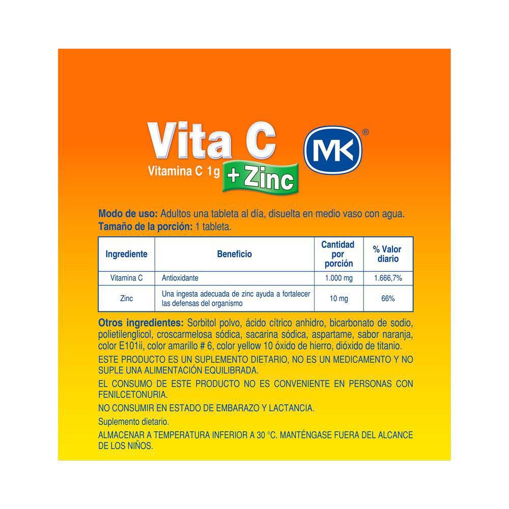 Tabletas VITAMINA C MK  +zinc efervescente naranja (30  und) img #3