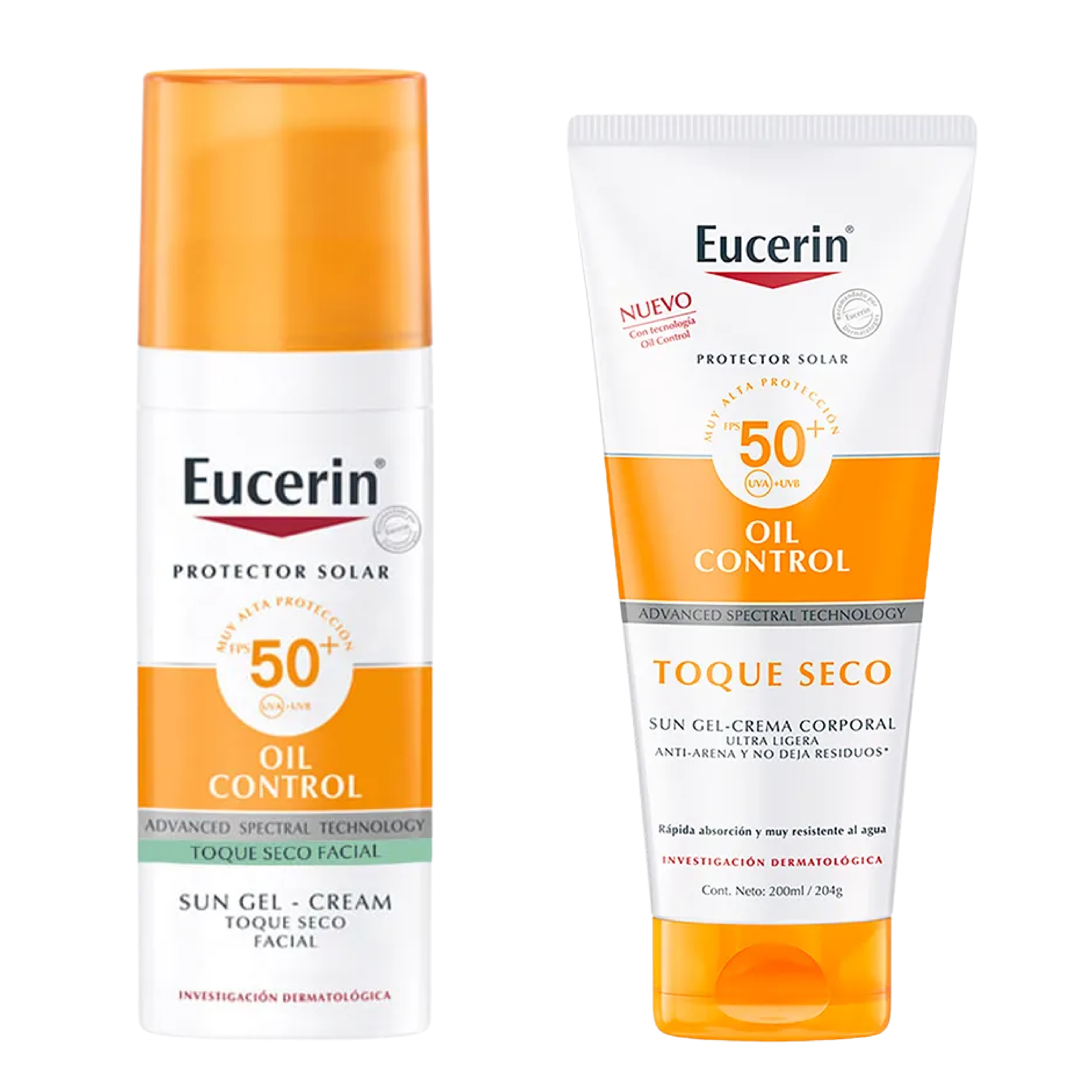 Kit Protector Solar Facial Oil Control Sin color + Protector Solar Corporal Toque Seco Sun Fps 50 200ml- Eucerin