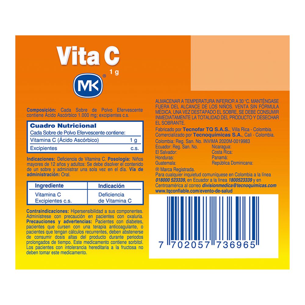 Polvo efervescente VITAMINA C MK sabor naranja sobres (10  und) img #4