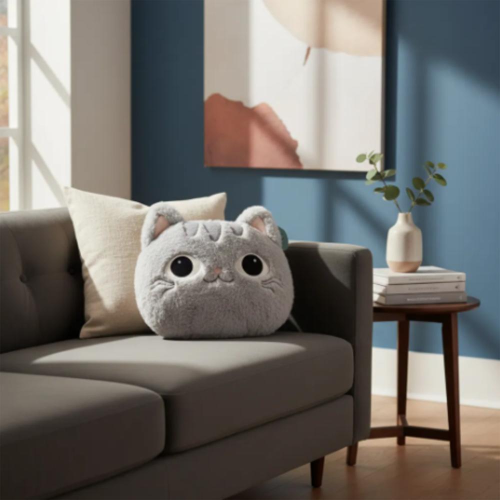Cojín De Gato Peluche Gris img #3