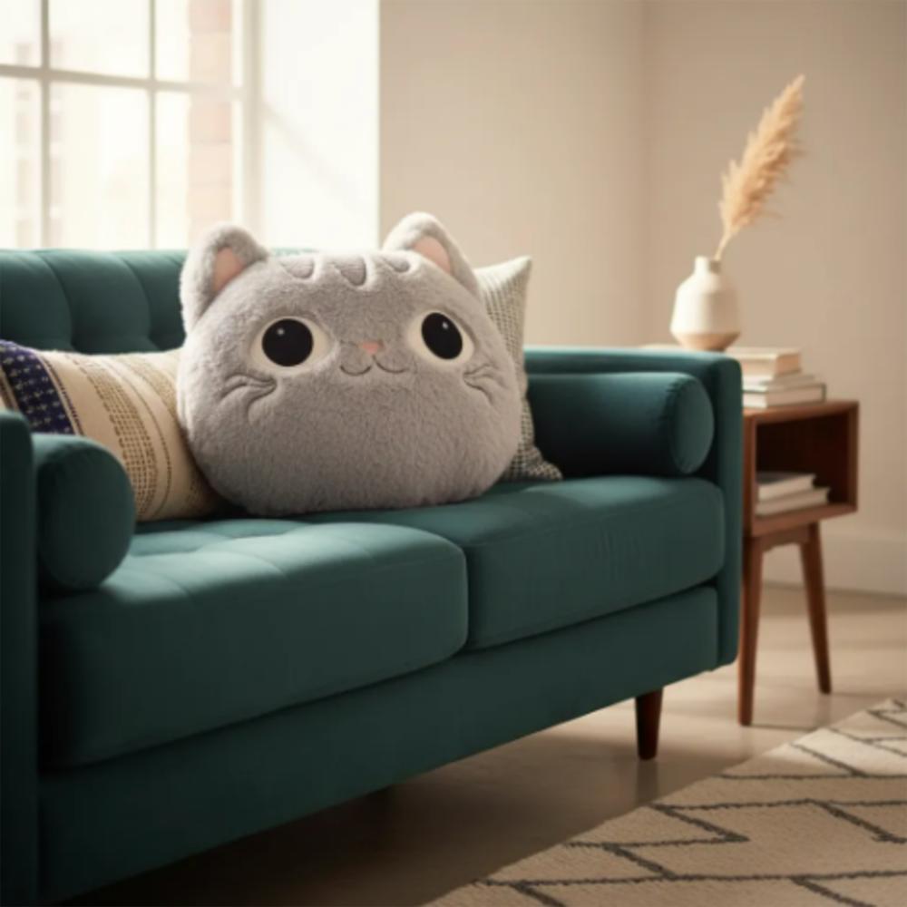 Cojín De Gato Peluche Gris img #5