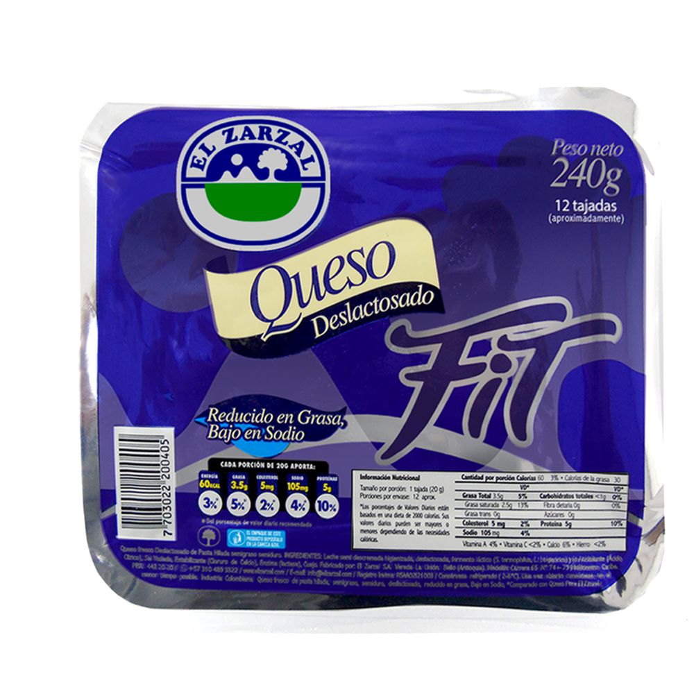 Queso EL ZARZAL tajado deslactosado fit   (240  gr) img #1