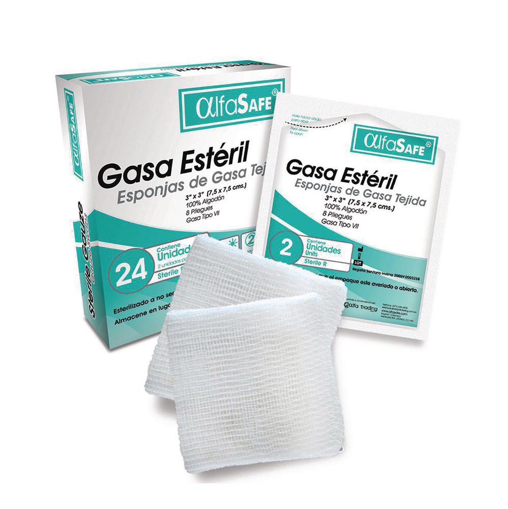 Gasa estéril ALFA TRADING tejida 3x3 x24und (12  und)