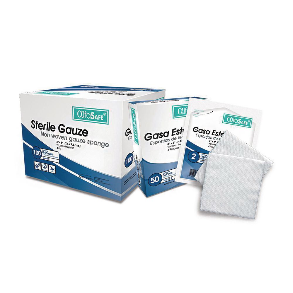 Gasa estéril ALFA TRADING no tejida 3x3 x50 sobres (0.05  kg)