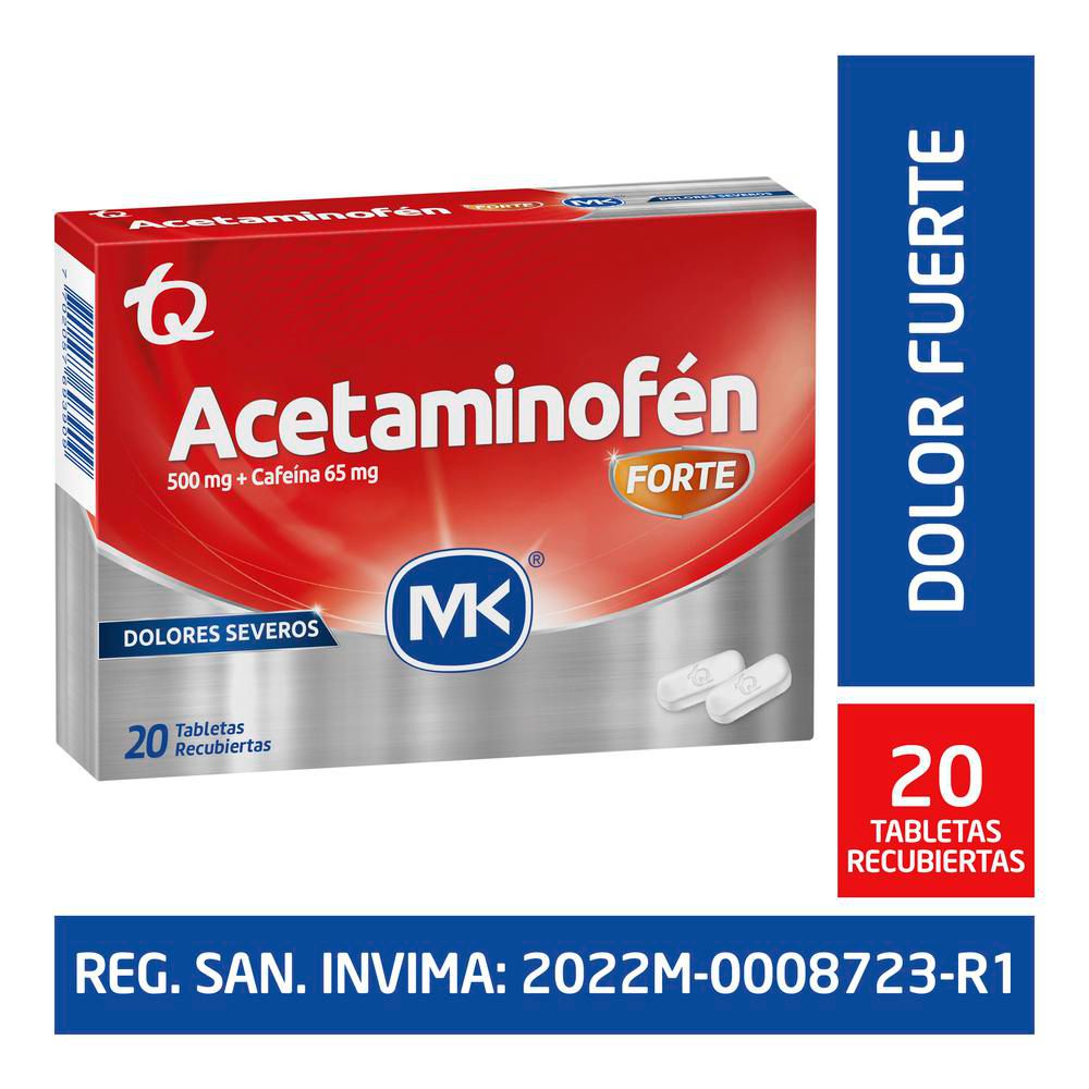 Tabletas recubiertas ACETAMINOFEN MK con cafeína forte (20  und)