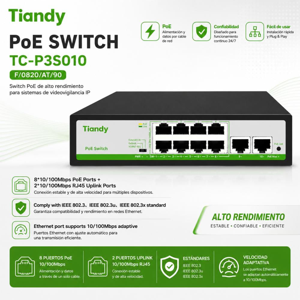 Switch Poe 8 Puertos Con 2 Uplink Rj45 img #2