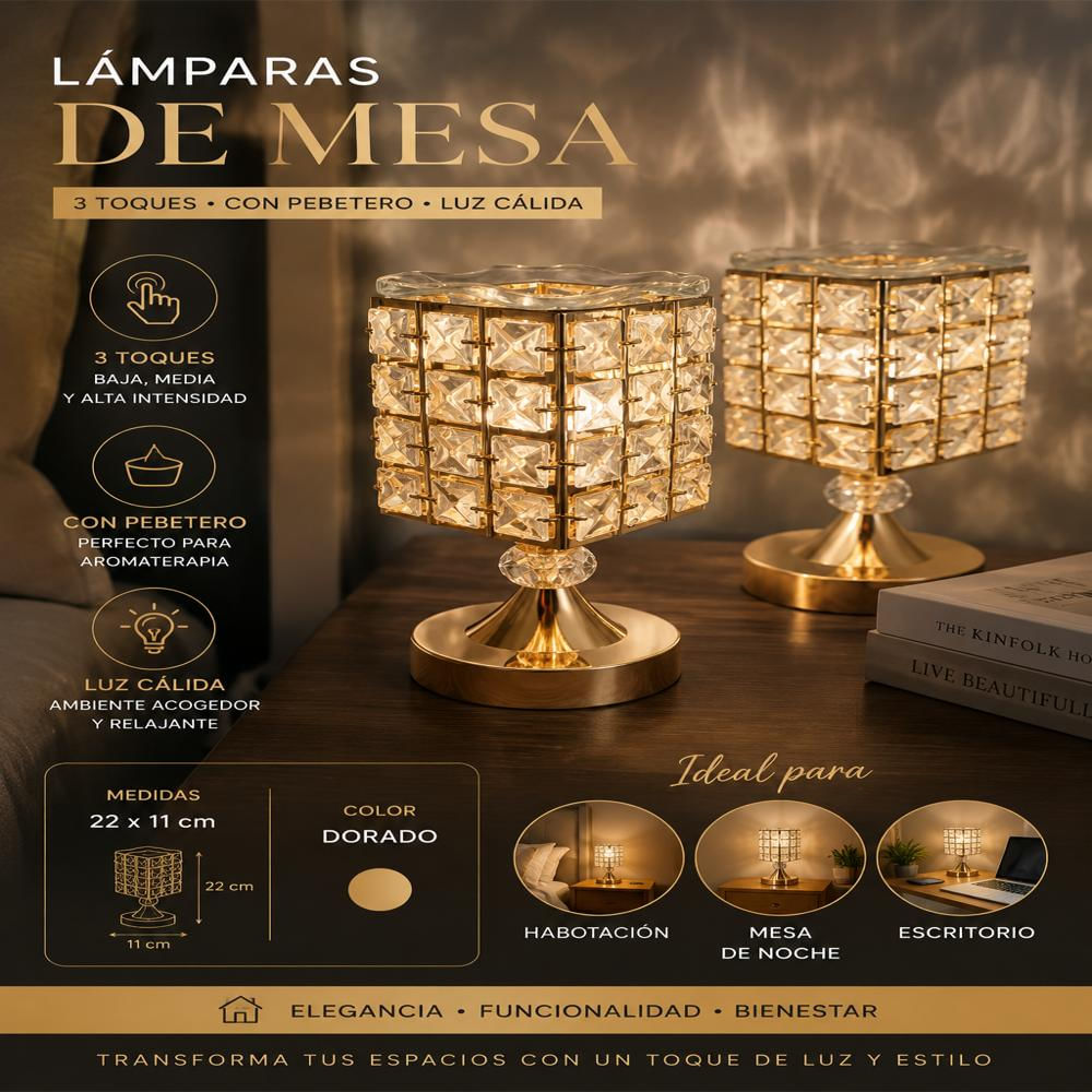Lampara De Mesa Con Pebetero Dorada X 2 Unidades img #3