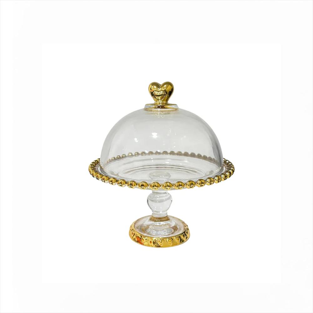 Tortera Vidrio Con Tapa Y Base Mt0821 7 Transparente/Oro img #2