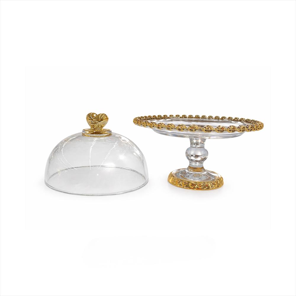 Tortera Vidrio Con Tapa Y Base Mt0821 7 Transparente/Oro img #4