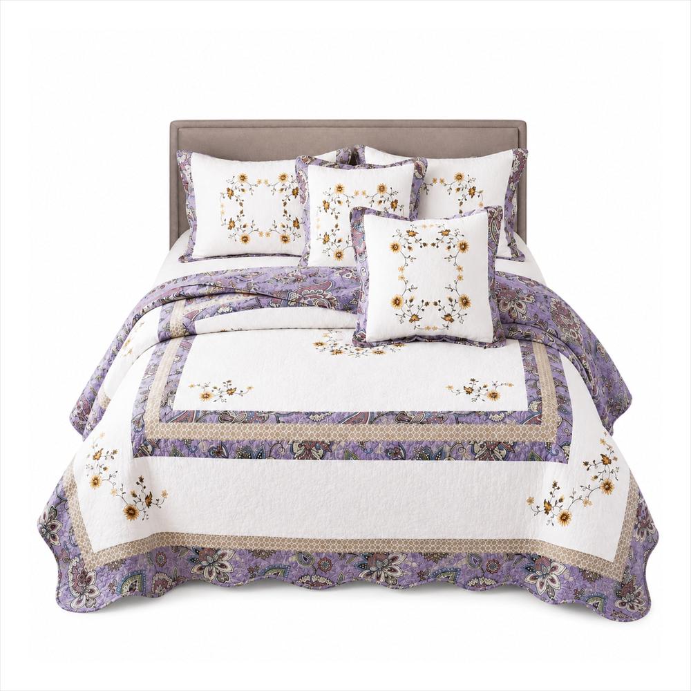 Cubrelecho Doblefaz Bordado Vikasa Y004 220 Blanco/Lila img #2