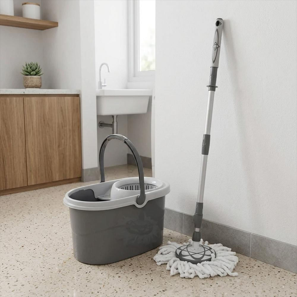 Balde Centrifugador 10 Lt Con Mopa Microfibra 4 1053873 Gris img #3
