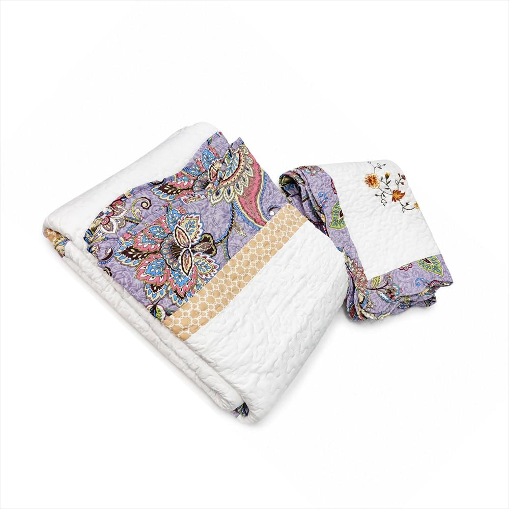 Cubrelecho Doblefaz Bordado Vikasa Y004 220 Blanco/Lila img #6