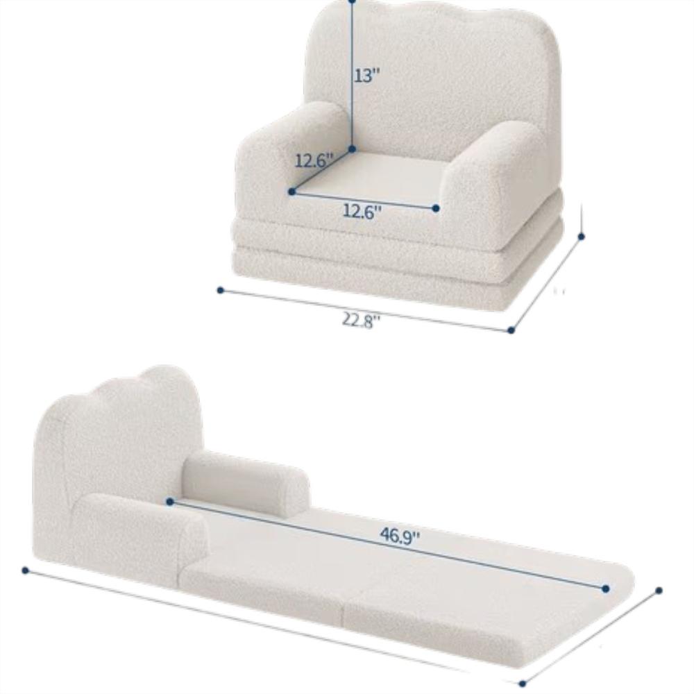 Sofá Infantil Tookss Convertible 2 En 1 De Felpa Teddy Blanco img #1